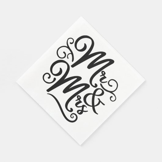 Mr & Mrs Monogram Wedding Just Married Schwarz-wei Serviette (Ecke)