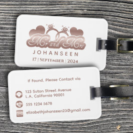 Mr & Mrs Monogram White Rose Gold Wedding neu Gepäckanhänger