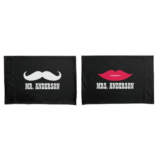 Mr & Mrs Mustache and Lips Wedding Couple Kissenbezug (Vorderseite-Set)