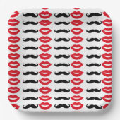 Mr & Mrs Mustache & Lips Party Paper Tellers Pappteller (Vorderseite)