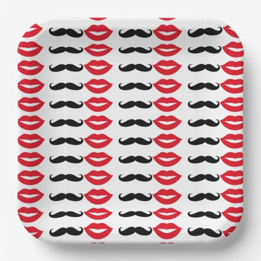 Mr & Mrs Mustache & Lips Party Paper Tellers Pappteller (Vorderseite)