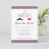Mr & Mrs Mustache & Lipstick Rett-the-Date! Save The Date (Stehend Vorderseite)