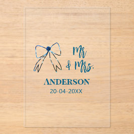 Mr. & Mrs. Name Datum Gastgeschenk Hochzeit blau g Acryleinladungen