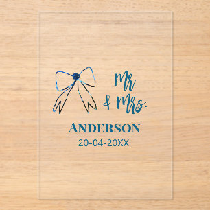 Mr. & Mrs. Name Datum Gastgeschenk Hochzeit blau g Acryleinladungen
