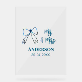Mr. & Mrs. Name Datum Gastgeschenk Hochzeit blau g Acrylschild