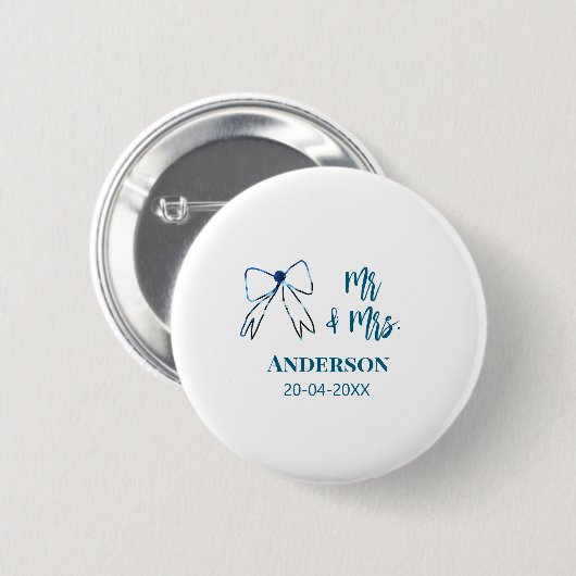 Mr. & Mrs. Name Datum Gastgeschenk Hochzeit blau g Button (Vorne & Hinten)