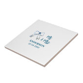 Mr. & Mrs. Name Datum Gastgeschenk Hochzeit blau g Fliese (Seite)