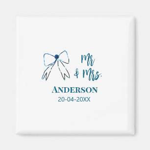 Mr. & Mrs. Name Datum Gastgeschenk Hochzeit blau g Magnet