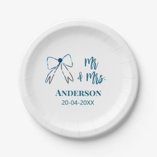 Mr. & Mrs. Name Datum Gastgeschenk Hochzeit blau g Pappteller
