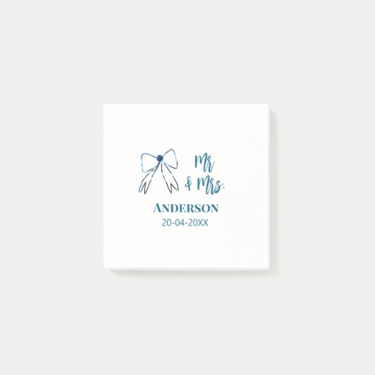 Mr. & Mrs. Name Datum Gastgeschenk Hochzeit blau g Post-it Klebezettel (Vorderseite)