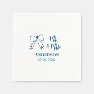 Mr. & Mrs. Name Datum Gastgeschenk Hochzeit blau g Serviette