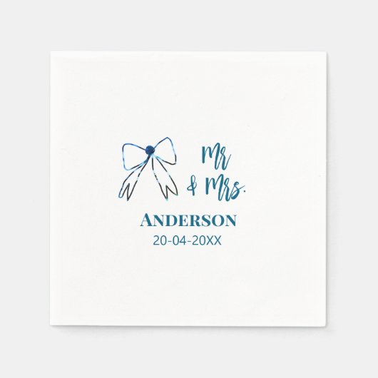 Mr. & Mrs. Name Datum Gastgeschenk Hochzeit blau g Serviette (Vorderseite)