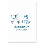 Mr. & Mrs. Name Datum Gastgeschenk Hochzeit blau g Tischnummer (Rückseite)