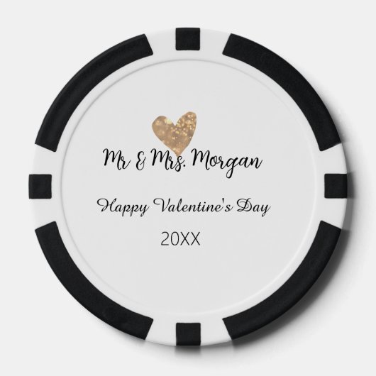 Mr & Mrs name happy Valentine's day gold heart Pokerchips (Vorderseite)