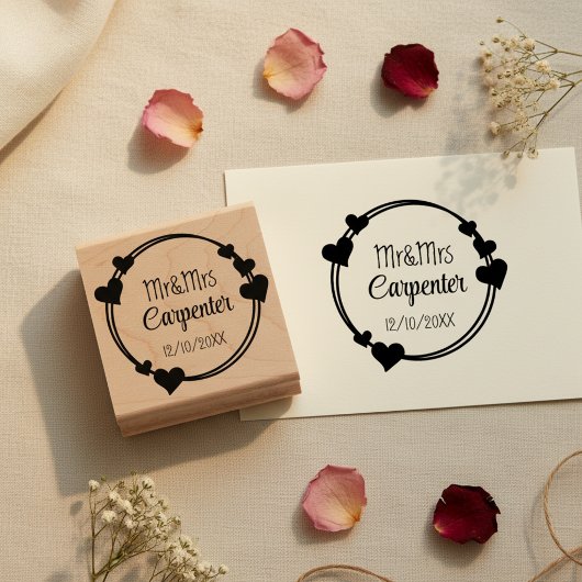 Mr&Mrs Names and Wedding Date Romantic Stamp Gummistempel