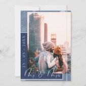 Mr & Mrs Navy Blue White Script Foto Save The Date (Vorderseite)