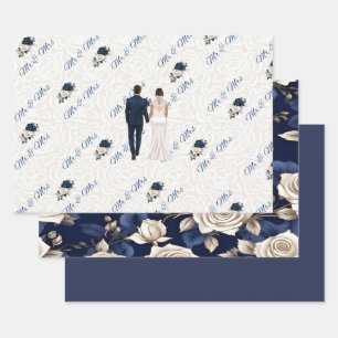 Mr & Mrs. Navy Wedding Wrapping Paper Geschenkpapier Set