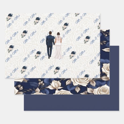 Mr & Mrs. Navy Wedding Wrapping Paper Geschenkpapier Set (Set)