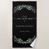 Mr mrs new weds lavender schwarzen Hochzeit Strandtuch (Vorderseite)