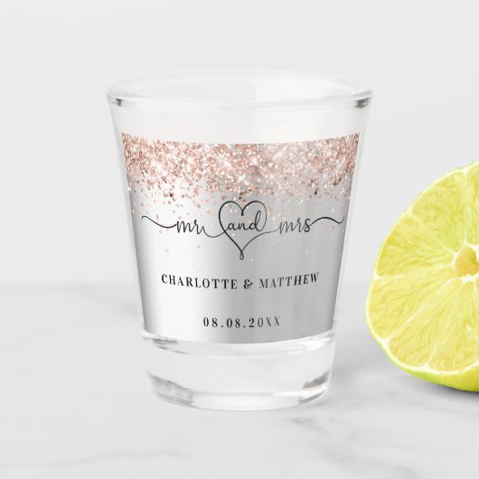 Mr mrs new weds silberne Rose gold wedding Schnapsglas (Vorderseite)