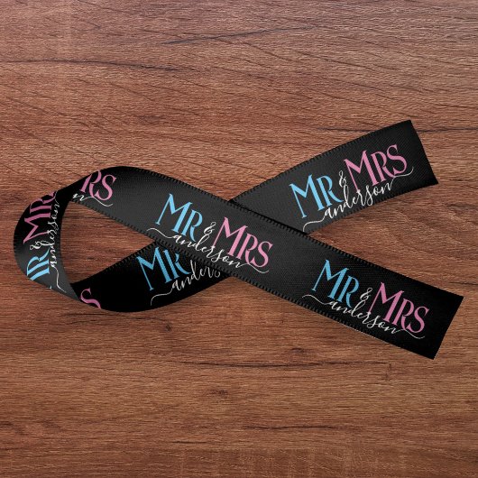 Mr & Mrs Newlywed Couple Wedding Gift Wrap Black Satinband