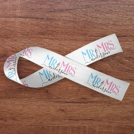 Mr & Mrs Newlywed Couple Wedding Gift Wrap White Satinband