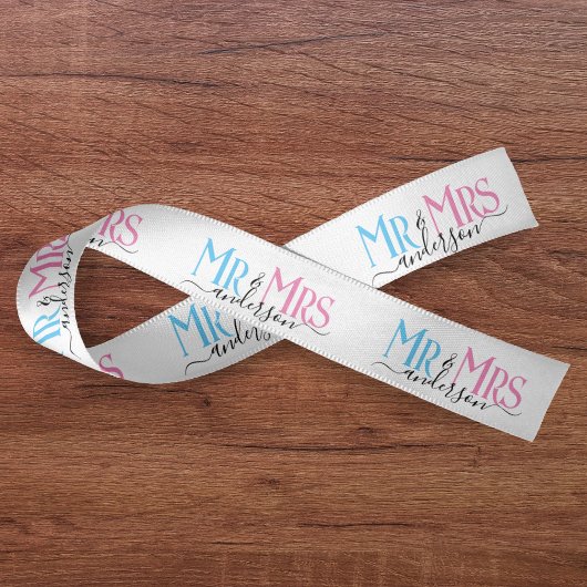Mr & Mrs Newlywed Couple Wedding Gift Wrap White Satinband