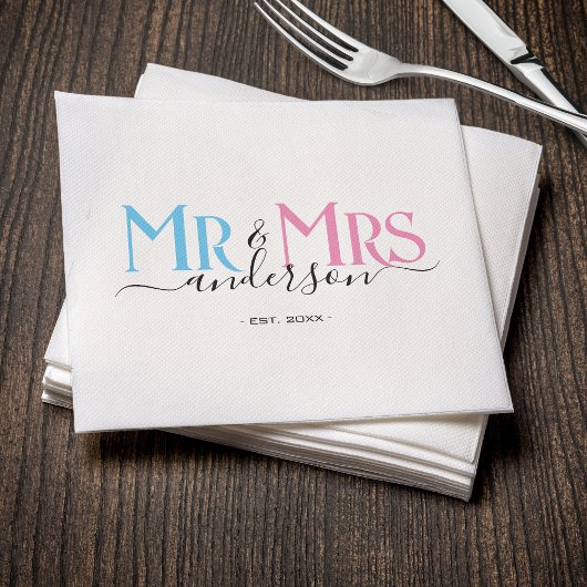Mr & Mrs Newlywed Wedding Party Bridal Shower Serviette