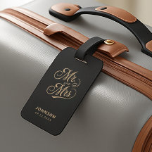 Mr & Mrs Newlyweds Gold Script Black Wedding