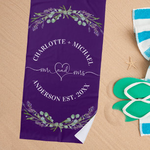 Mr mrs newlyweds lavender lila strandtuch