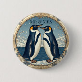 Mr & Mrs Penguin Couple Snow Winter Glacier Blue Button (Vorderseite)