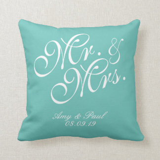 Mr&Mrs. Personalisiert Aquamarin Kissen