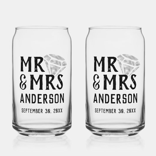 Mr & Mrs. Personalisiert Beer Glass Can Set Dosenglas (Vorderseite)