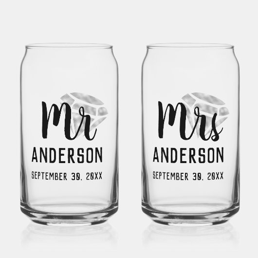 Mr & Mrs. Personalisiert Beer Glass Can Set Dosenglas (Vorderseite)
