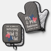 Mr & Mrs Personalisiert Oven Mitt & Pot Holder Set (Vorderseite/Rückseite)