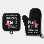 Mr & Mrs Personalisiert Oven Mitt & Pot Holder Set (Vorderseite)