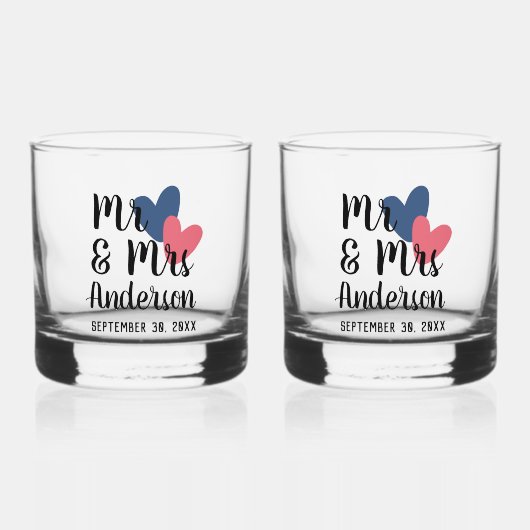 Mr & Mrs Personalisiert Stemless Rocks Glass Set Whiskyglas (Vorderseite)