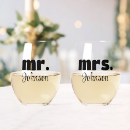 Mr & Mrs. Personalisiert Wedding Chic Script Weinglas Ohne Stiel