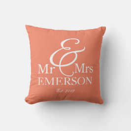 "Mr & Mrs." personalisierte Korallen & Weiß Kissen