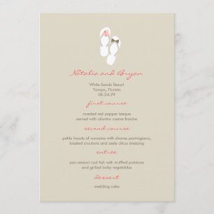 Mr & Mrs Pink Flip Flops Beach Wedding Menu Card Menükarte