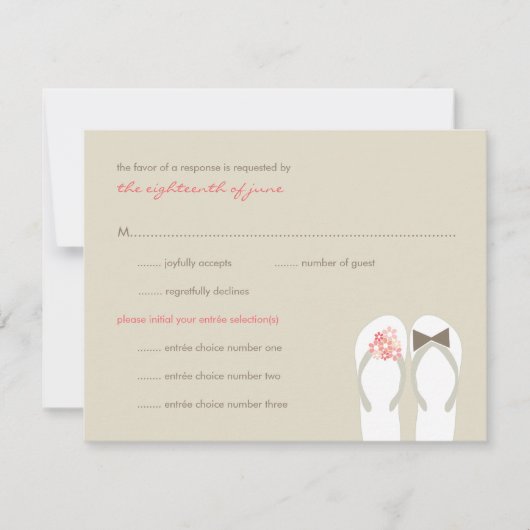 Mr & Mrs Pink Flip Flops Beach Wedding RSVP Card Karte (Vorderseite)
