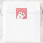 Mr & Mrs Pink Hibiskus Flip Flops Beach Wedding Quadratischer Aufkleber (Tasche)