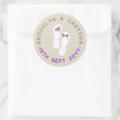 Mr & Mrs Purple Flowers Flip Flops Beach Wedding Runder Aufkleber (Tasche)