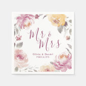 Mr & Mrs Romantic garden Aquarellblume Hochzeit Serviette (Vorderseite)