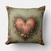 Mr & Mrs Romantic Heart Botanical Greenery Garden  Kissen (Vorderseite)