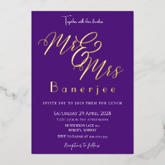 Mr & Mrs. Royal Lila Wedding Foil Einladung