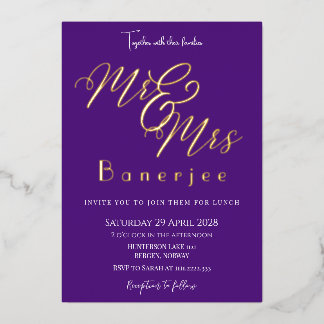 Mr & Mrs. Royal Lila Wedding Foil Einladung