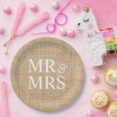 Mr & Mrs Rustic Burlap Wedding Simple Pappteller (Party)