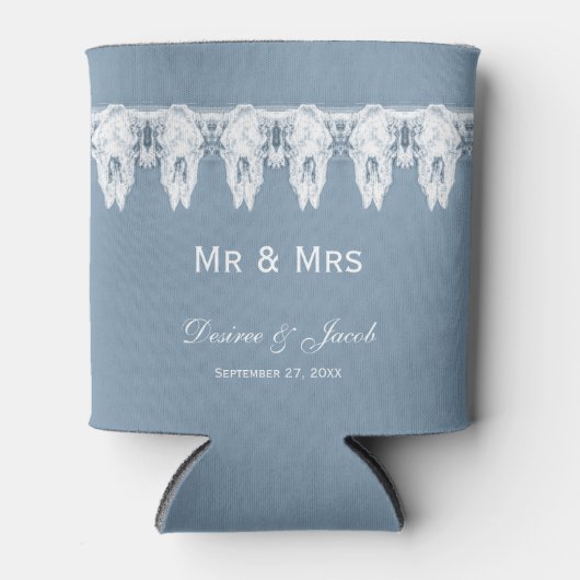 Mr & Mrs Rustic Dusty Blue White Cow Skull Wedding Dosenkühler (Vorderseite)