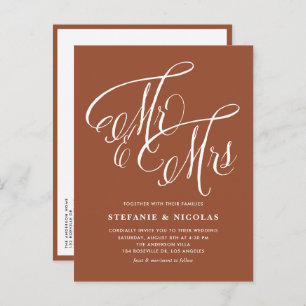 Mr & Mrs Rustic Script Terracotta QR Code Wedding Einladungspostkarte